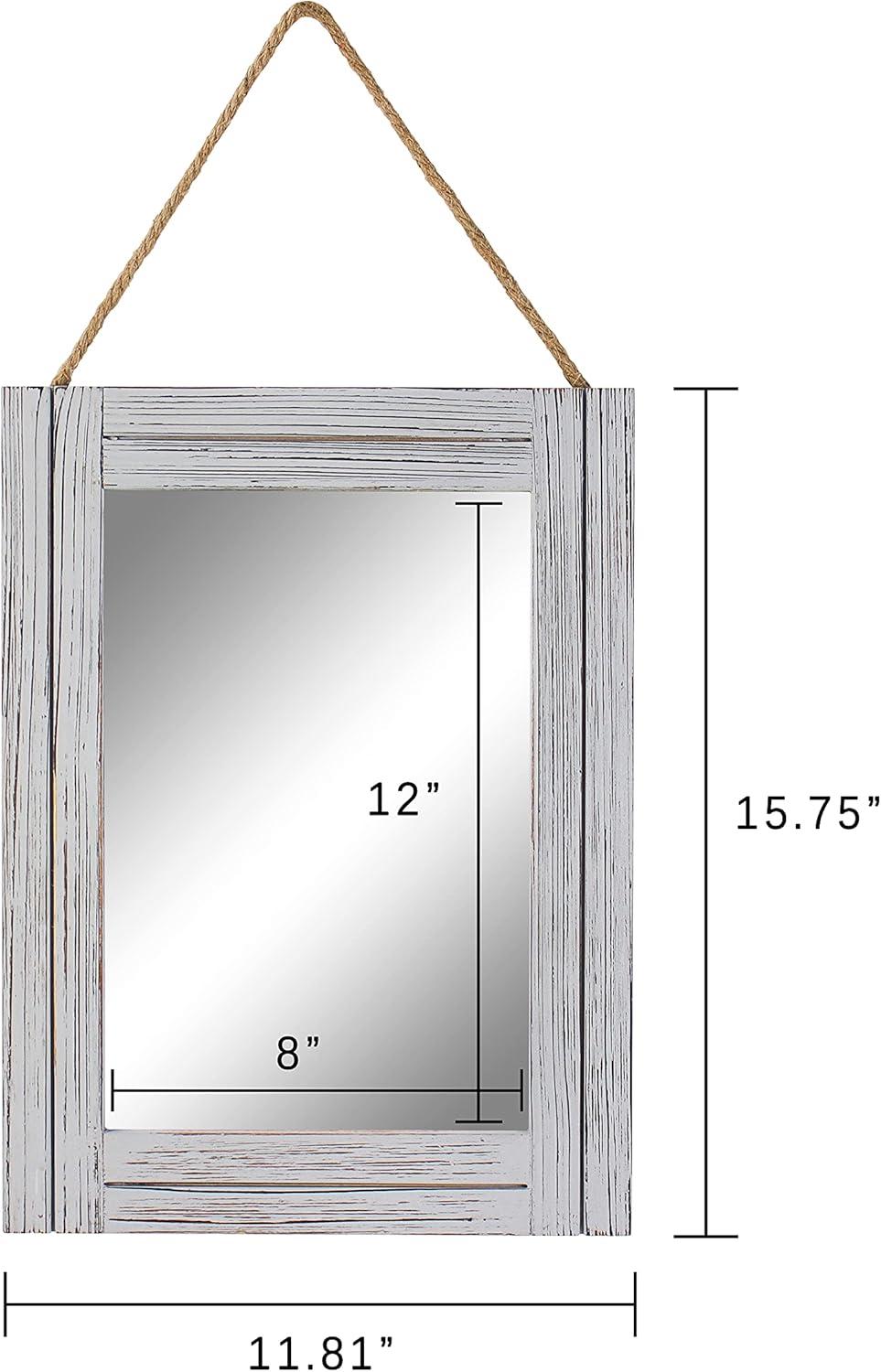 Arikago 12 x 16 in Wall Decorative Mirror, Rustic Wood Frame Rectangular Mirror with Hanging Rope for Entryway, Bedroom, Guest Bathroom, Living Room, Bedroom - Grey