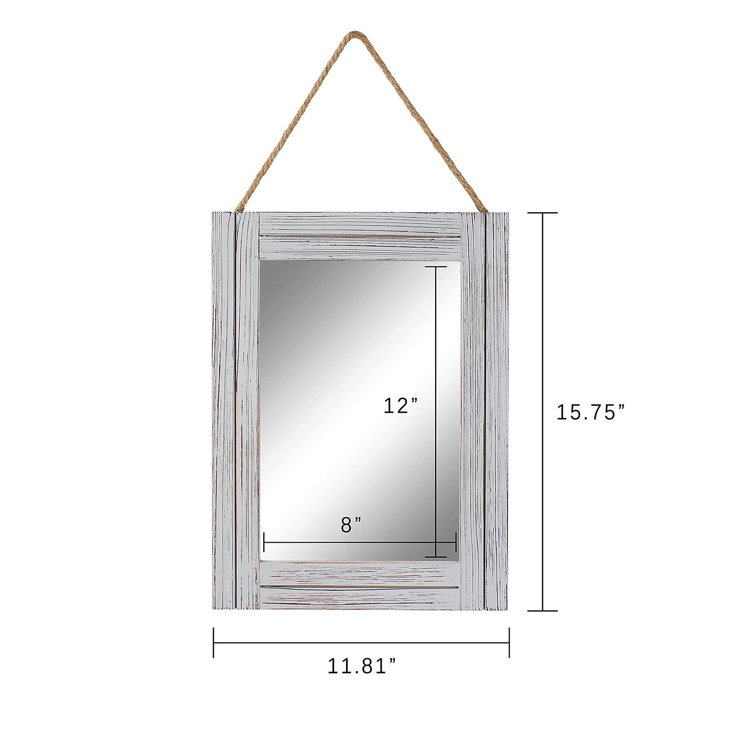 Arikago 12 x 16 in Wall Decorative Mirror, Rustic Wood Frame Rectangular Mirror with Hanging Rope for Entryway, Bedroom, Guest Bathroom, Living Room, Bedroom - Grey
