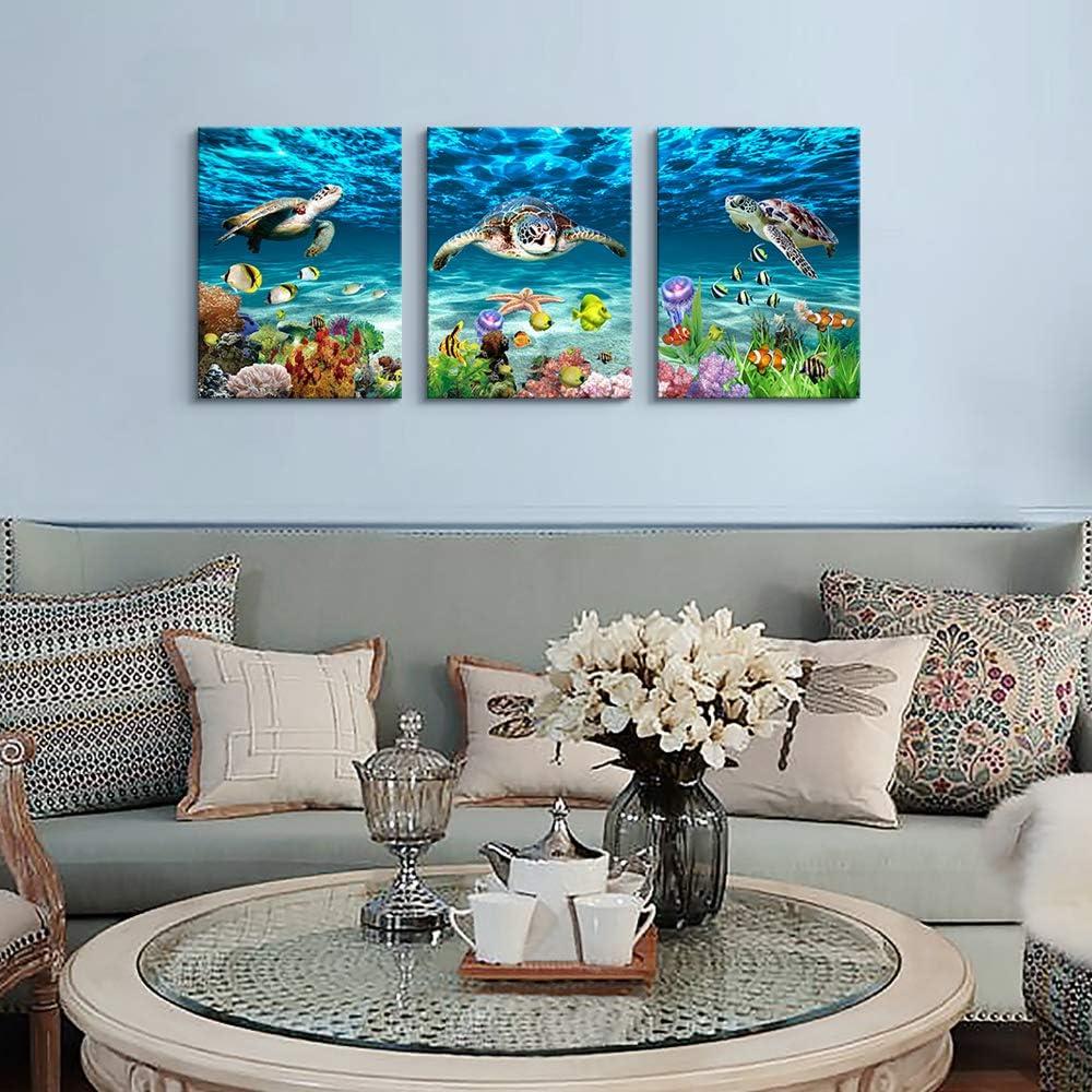 Colorful Ocean Sea Turtle Canvas Print for Kids Room