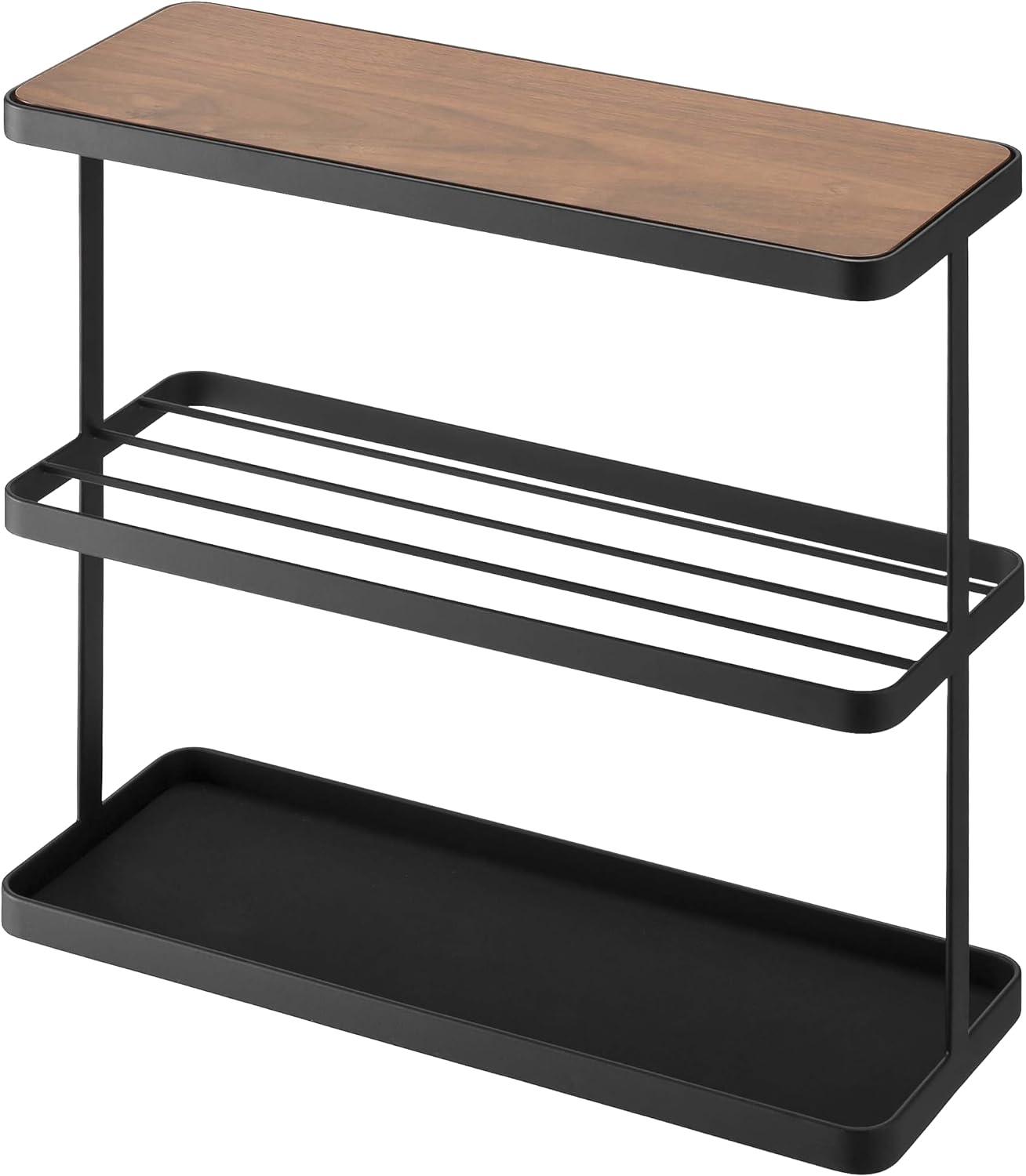 SlimFit Dark Brown Wood and Black Metal Narrow Side Table with Storage