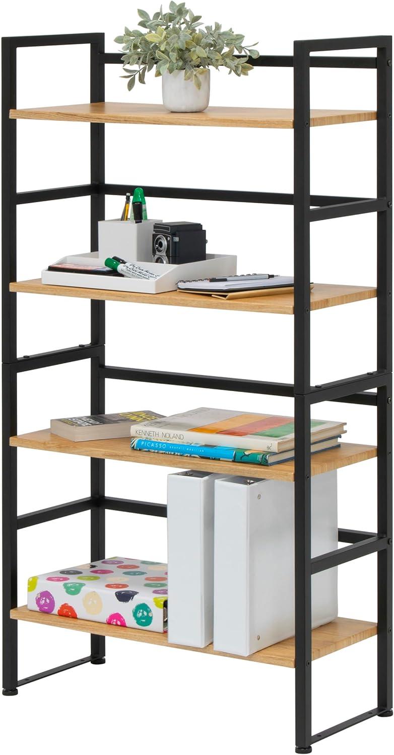 47.5" 4 Shelf or 2 Shelf Stackable Bookshelf Graphite Black/Ashwood - Calico Designs: Modern Metal Frame, Novelty Design