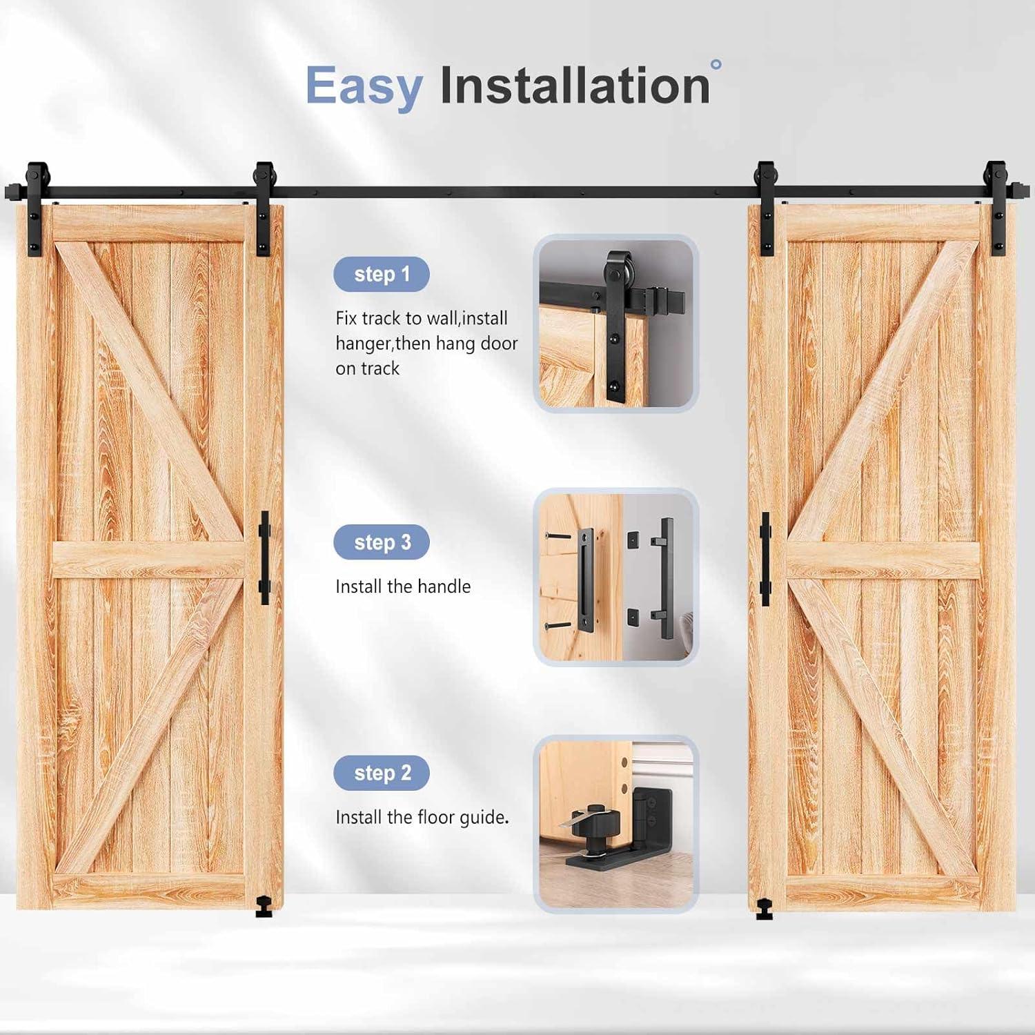 EaseLife 12 FT Double Door Sliding Barn Door Hardware Track Kit,Basic J Pulley,Heavy Duty,Slide Smoothly Quietly,Easy Install (12FT Track Kit for Double 36" Wide Door)