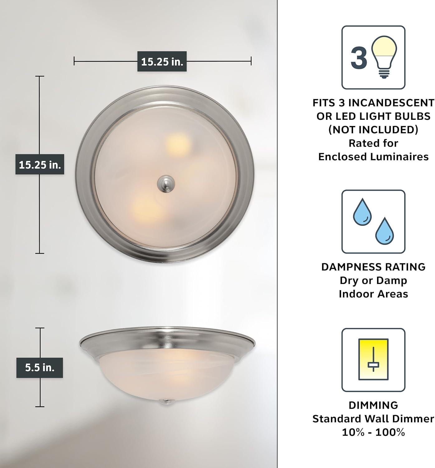 Designers Fountain 15 inch Large 3-Light Satin Platinum Flush Mount Ceiling Light, 1257L-SP-AL