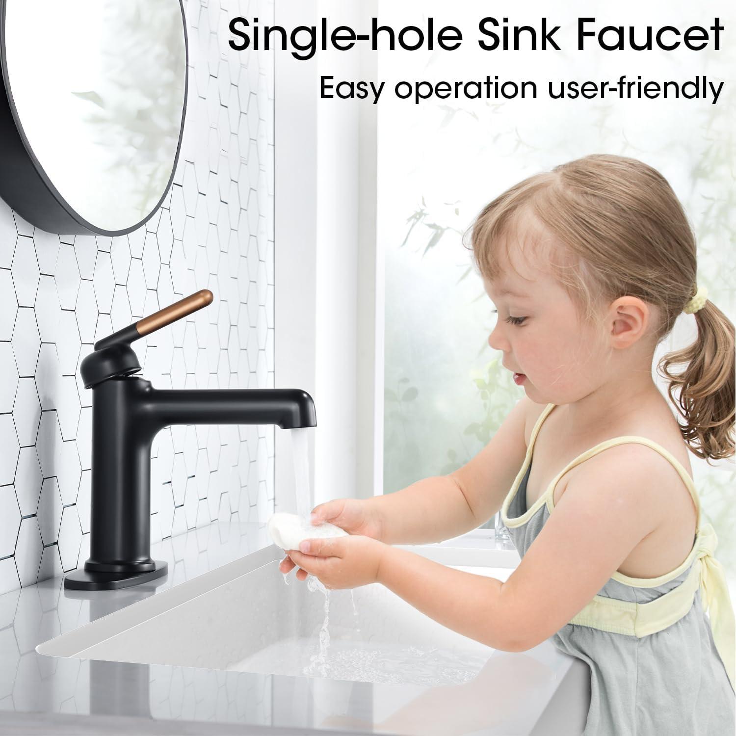 Bathroom Faucet, Single Hole Sink Faucet With Pop-Up Drain And Hoses, Suitable For 1 Hole Or 3 Hole