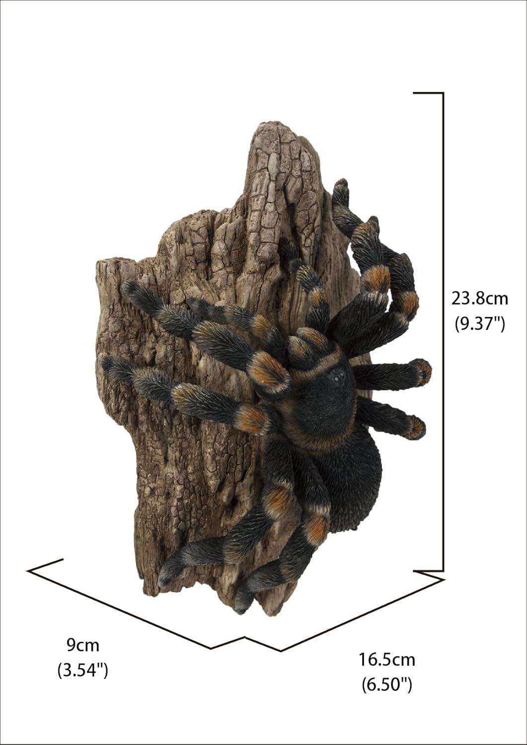 Realistic Black Polyresin Tarantula Statue on Rock