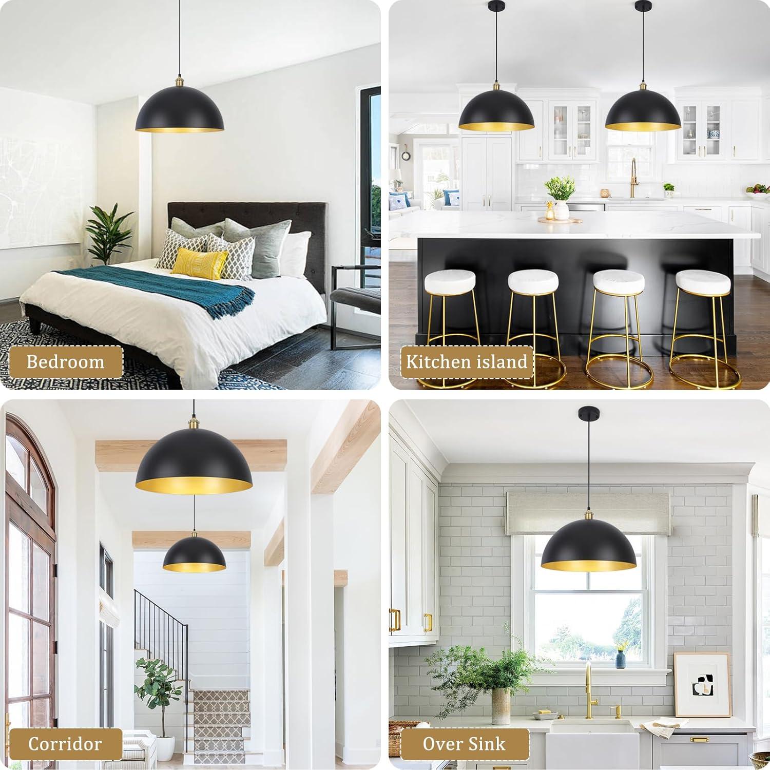 Large Pendant Light Black and Gold Dome Pendant Light Fixtures 17.71” Industrial Hanging Lamp Modern Farmhouse Dome Chandelier Pendant Lighting for Kitchen Island Hallway Dining Room Entryway Foyer