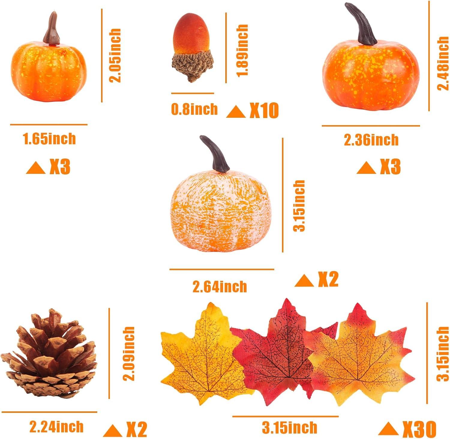 HANSGO Decorative Pumpkins, Artificial Pumpkins Fake Pumpkin Thanksgiving Decoration Pumpkins with Gourds and Maple Leaves Harvest Pumpkin Centerpiece for Table