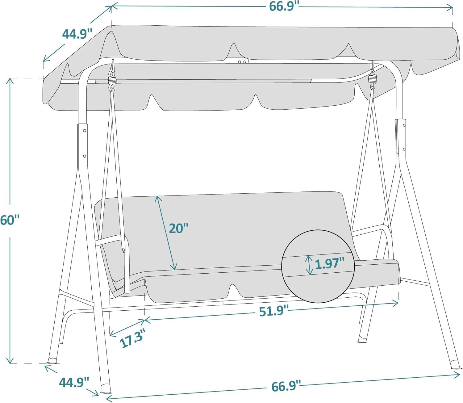 Dark Gray Steel Frame 3-Person Outdoor Swing with Canopy