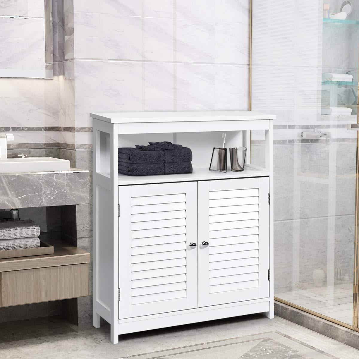 VASAGLE Bathroom Floor Cabinet, Bathroom Storage Cabinet, Freestanding, with Double Shutter Doors and Adjustable Shelf, White