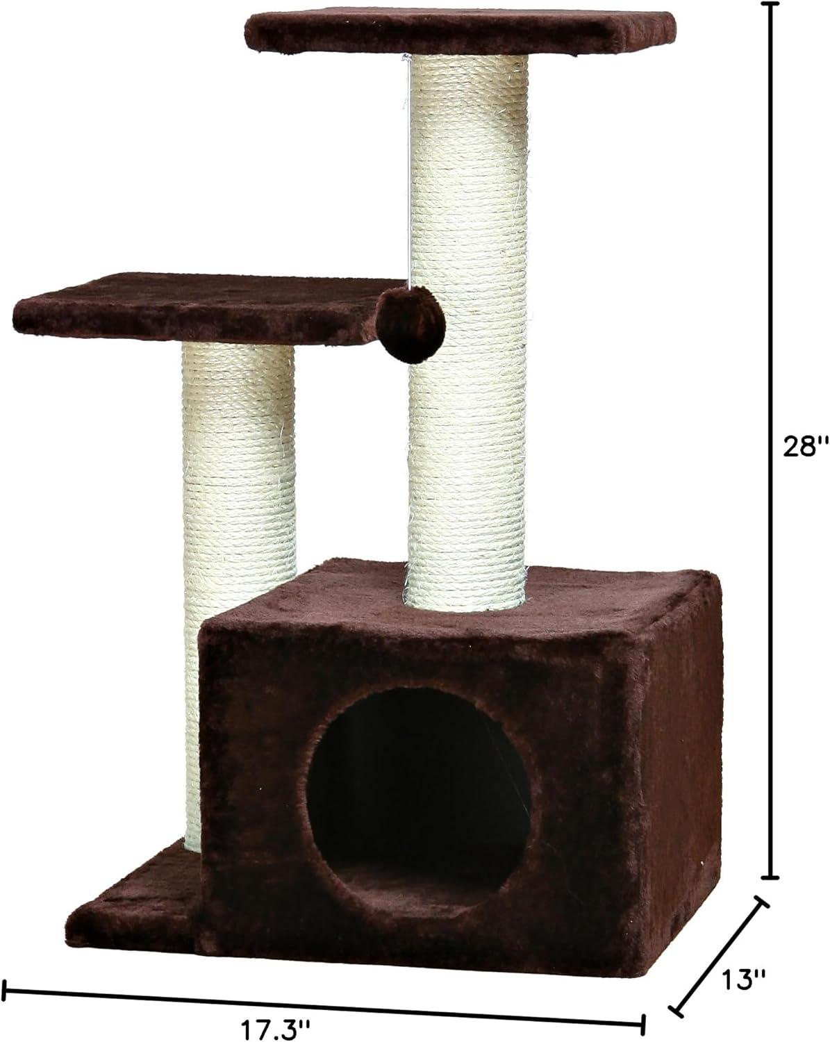 TRIXIE TRIXIE Valencia 28" Cat Tree, 3-Level Cat Tower, Sisal Scratching Posts, Plush Condo and Platforms, Dangling Cat Toy