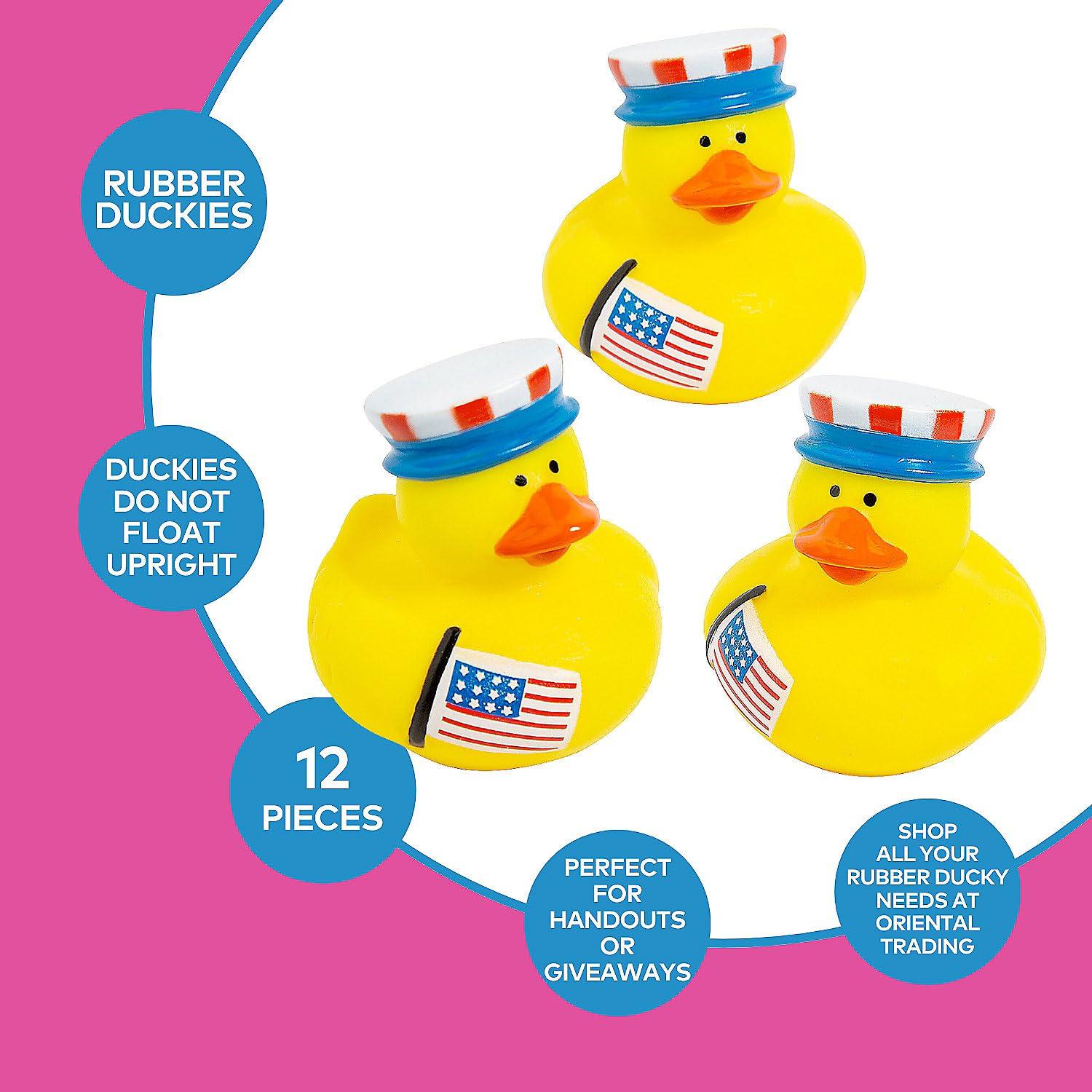 Fun Express Multi-color Patriotic Rubber Ducky, 12 Pieces Party Favors