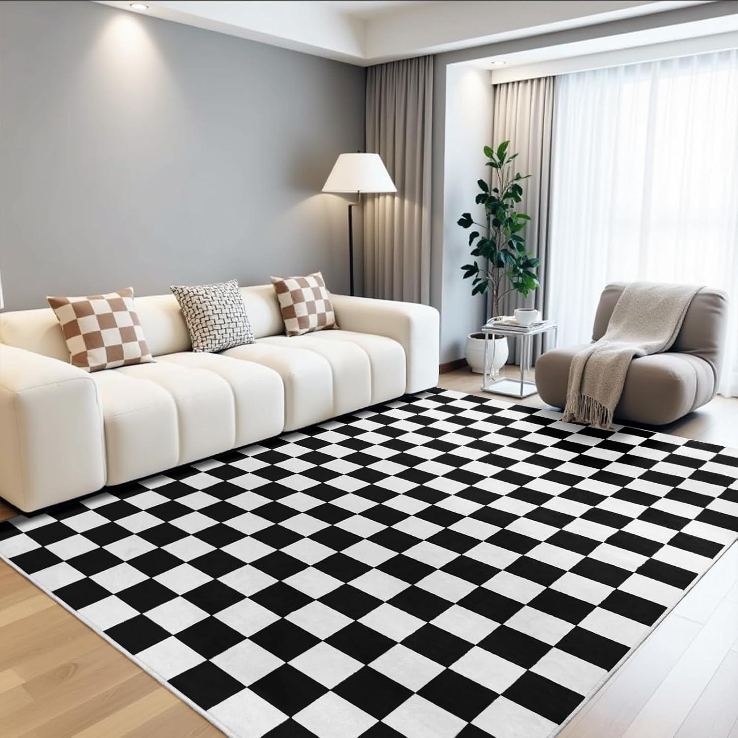 Luxe Weavers Checkered Black and White Geometric 8x10 Area Rug