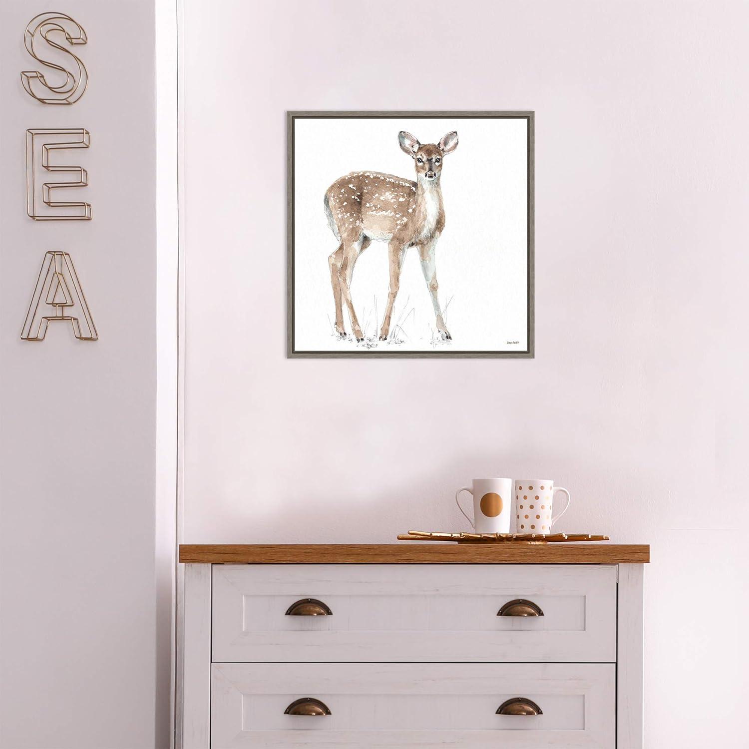 Amanti Art Forest Friends XII (Deer) by Lisa Audit Canvas Wall Art Print Framed 16-in. x 16-in. in Gray