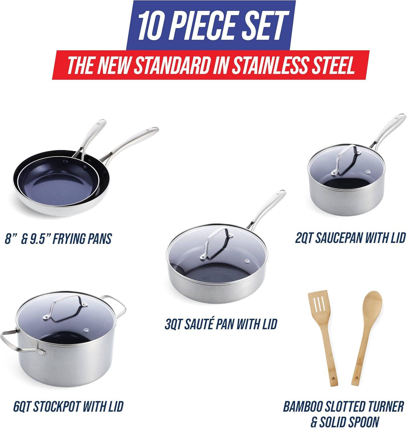 Stainless Steel and Blue Nonstick 10-Piece Cookware Set