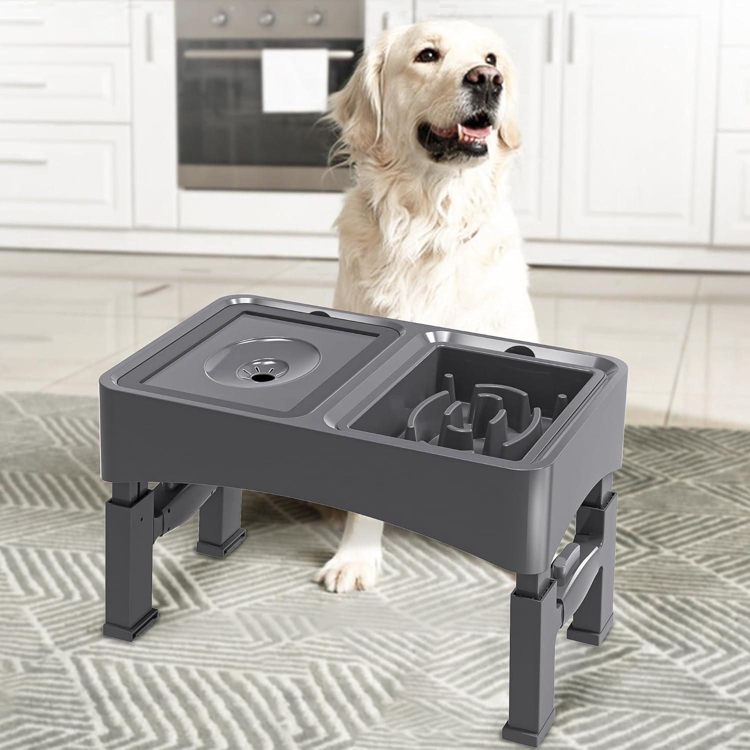UPSKY 2-in-1 Elevated Dog Bowls Slow Feeder, 4 Height Adjustable Raised Dog Bowl Stand No Spill Dog Water Bowl Dispenser, Anti-Slip Dog Food and Water Bowl for Small Medium Dogs.