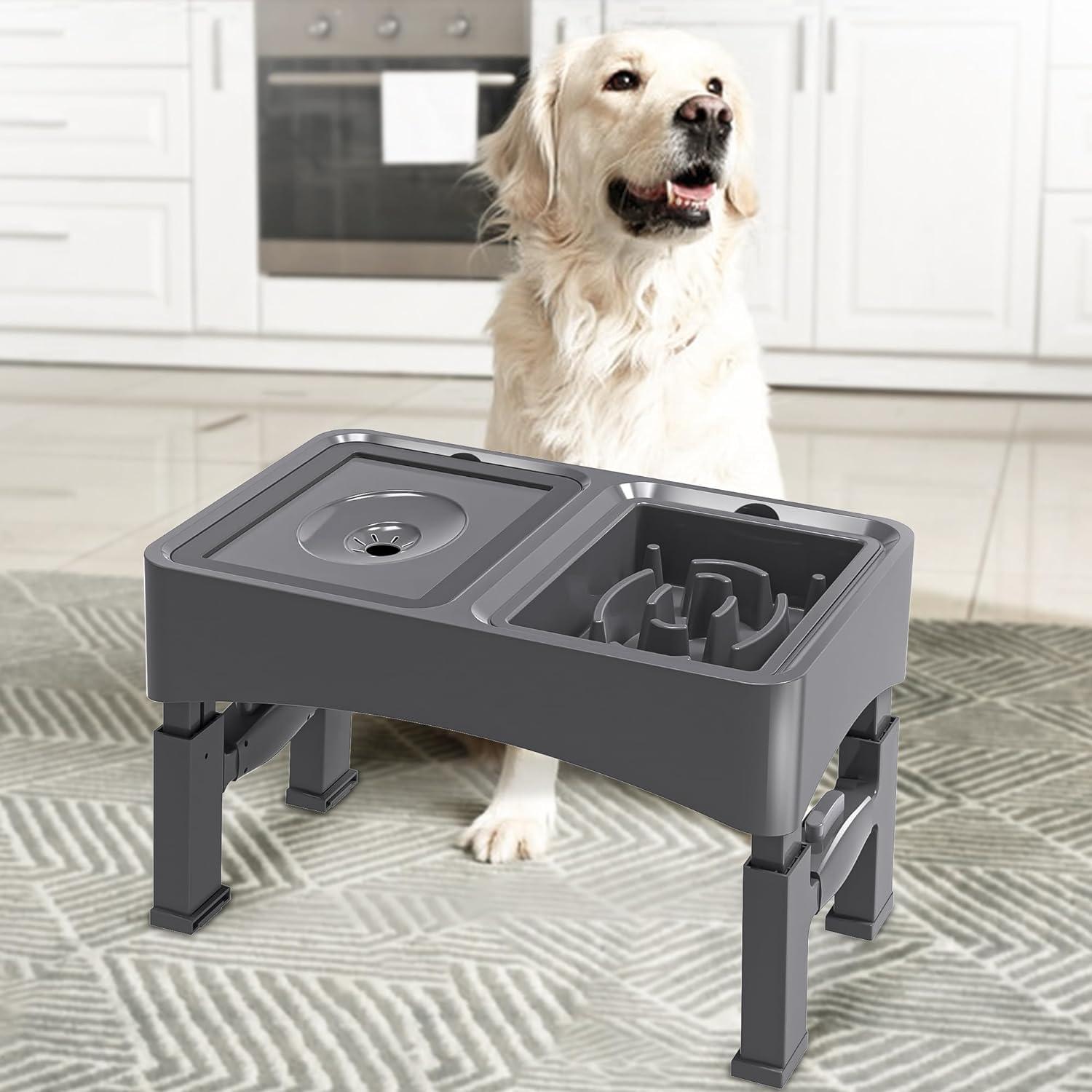 UPSKY 2-in-1 Elevated Dog Bowls Slow Feeder, 4 Height Adjustable Raised Dog Bowl Stand No Spill Dog Water Bowl Dispenser, Anti-Slip Dog Food and Water Bowl for Small Medium Dogs.