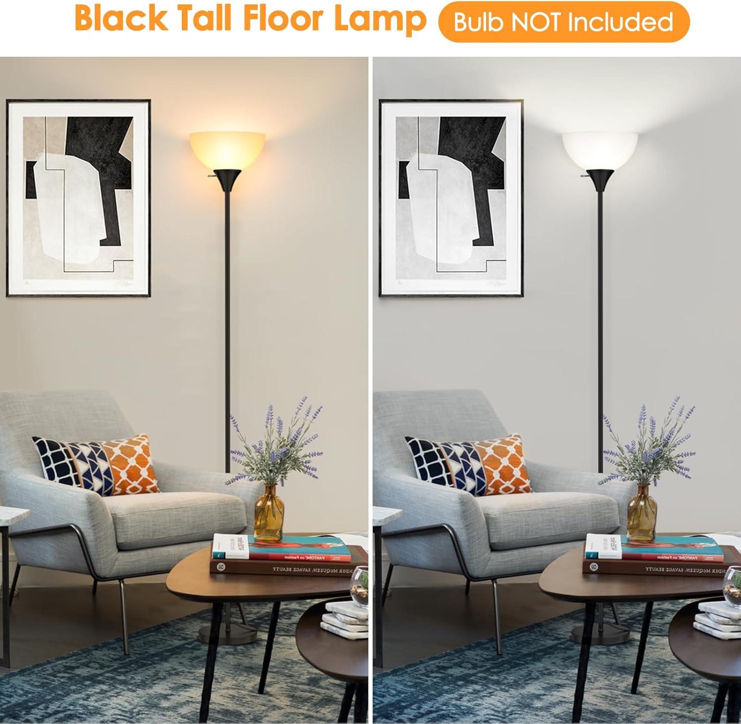 Floor Lamp, LED Standing Lamps with White Plastic Shade, Black Modern Torchiere Floor Lamp, Tall Lamps for Living Room Dorm, Bulb not Included