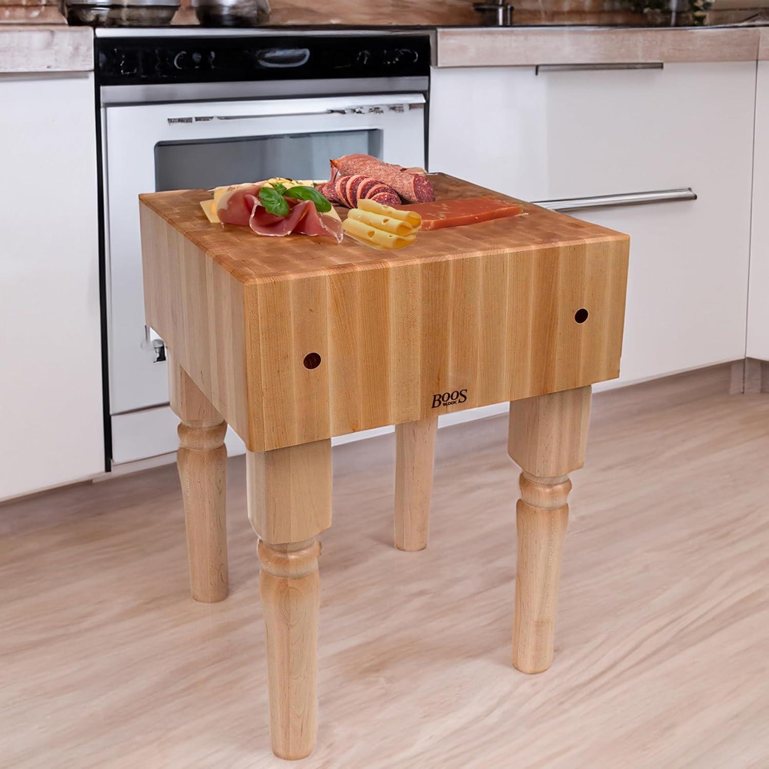 John Boos AB Series Square Wood Butcher Block Cutting Board Prep Table 10-Inch Thickness, 18" x 18" x 10", Maple