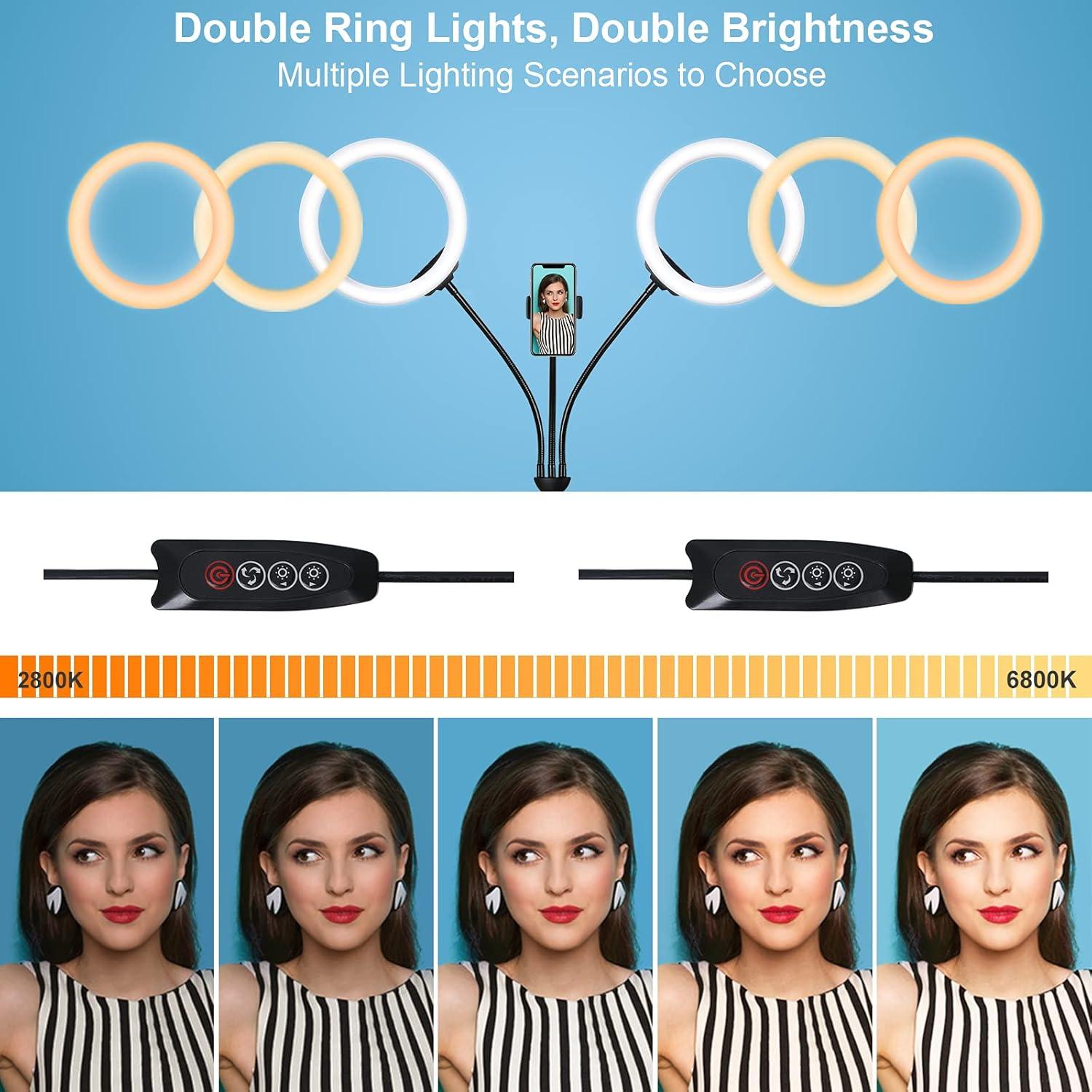 Dual 10'' LED Ring Light with Tripod Stand and Phone Holders