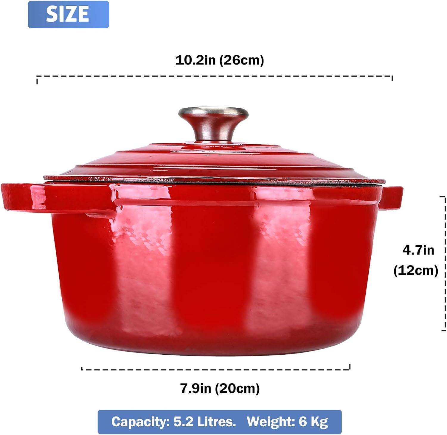 Red 5.5 Quart Enameled Cast Iron Dutch Oven with Lid