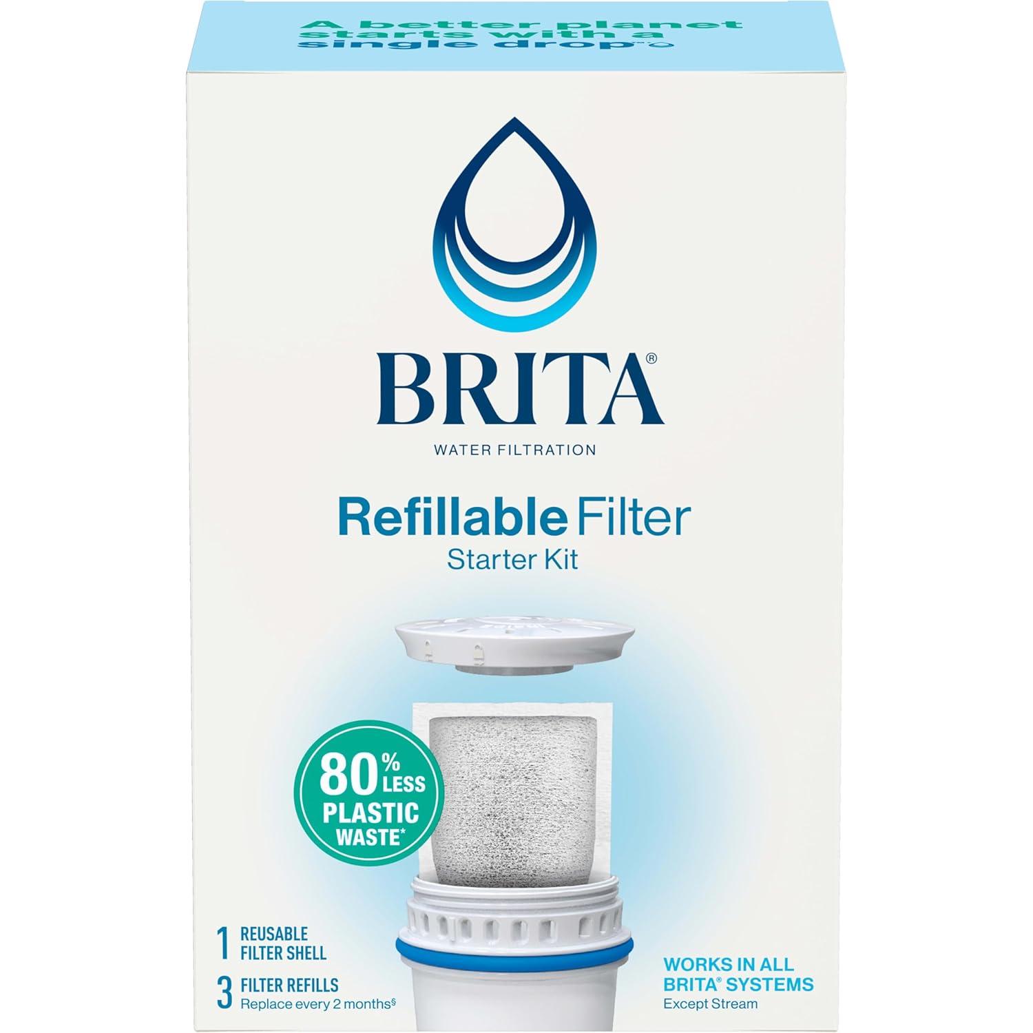 Brita Refillable Filter Starter Kit 3pk: Replacement Water Filters for Pitchers & Dispensers, Filters Chlorine