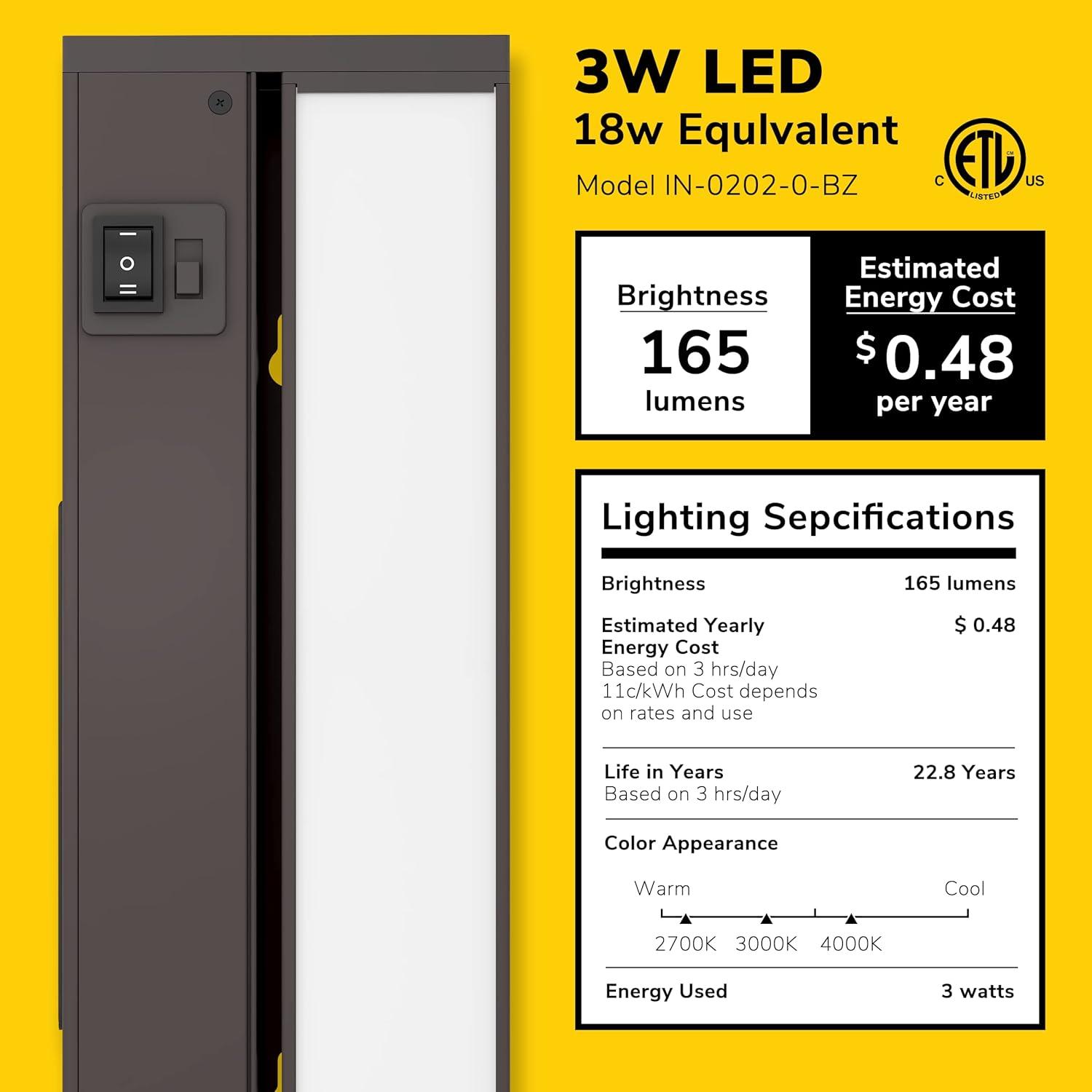 InlightSwivel LED Under Cabinet Lights, Selectable 2700K/4000K/5000K，6 Sizes Available