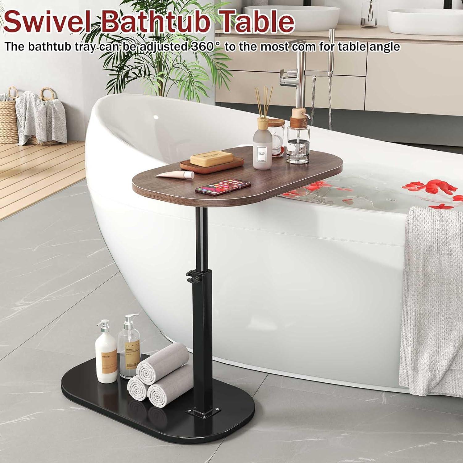 17 Stories C Shaped Side Table,Adjustable Height C Table End Table For Couch,360°Swivel Couch Side Tables Slide Laptop Desk For Sofa/Bed/Bathtub/Rotating Tabletop