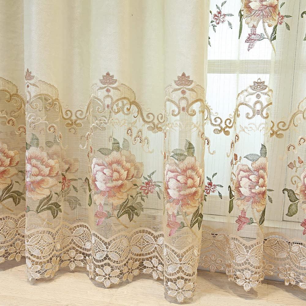 Room Darkening Chenille Embroidered Floral Curtains Eyelet/Grommet Top European Luxury Curtain & Drapes for Living Room Energy Saving Thicken Window Curtain 1 Panel W40 x L84 inch