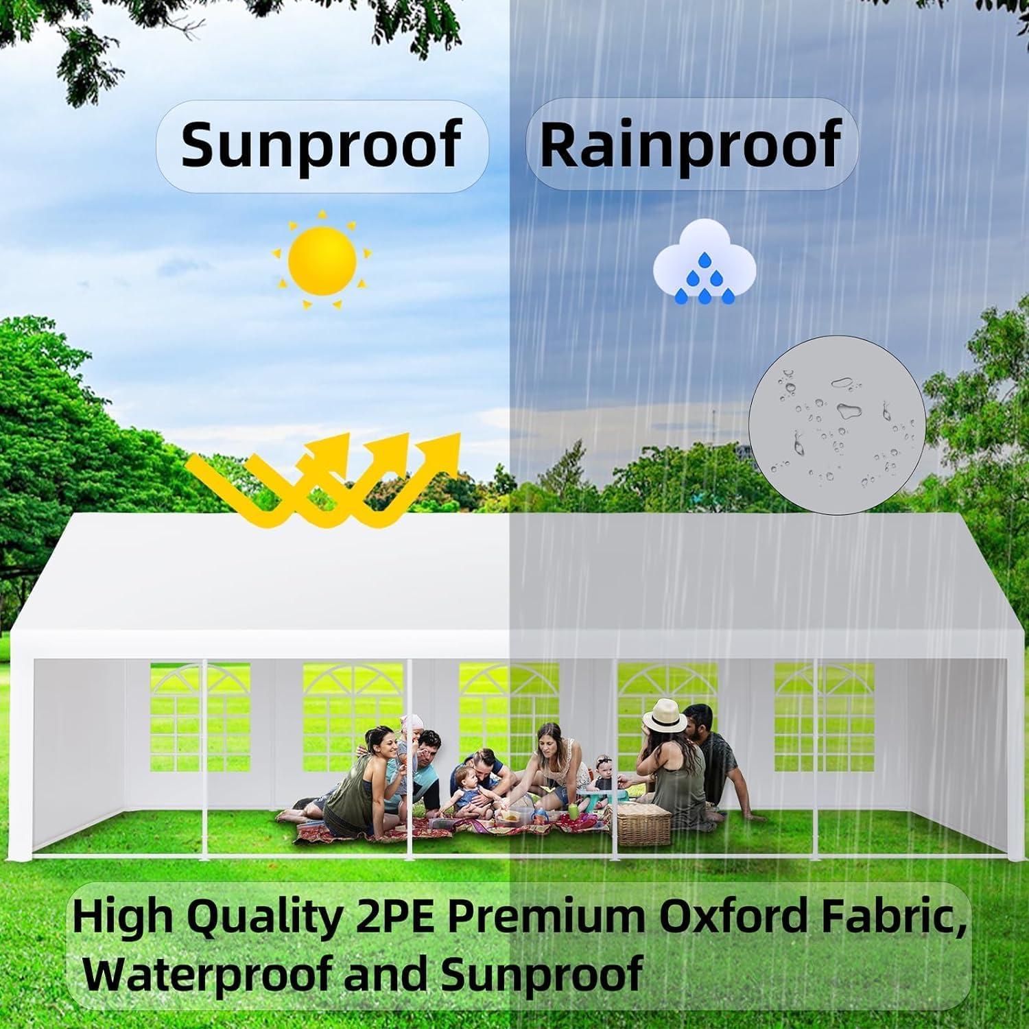 Soonbuy Party Tent 20 x 32 FT Outdoor Wedding Canopy Tents for Parties with Removable Sidewalls & 3 Storage Bags, Waterproof Gazebo Shelter, White