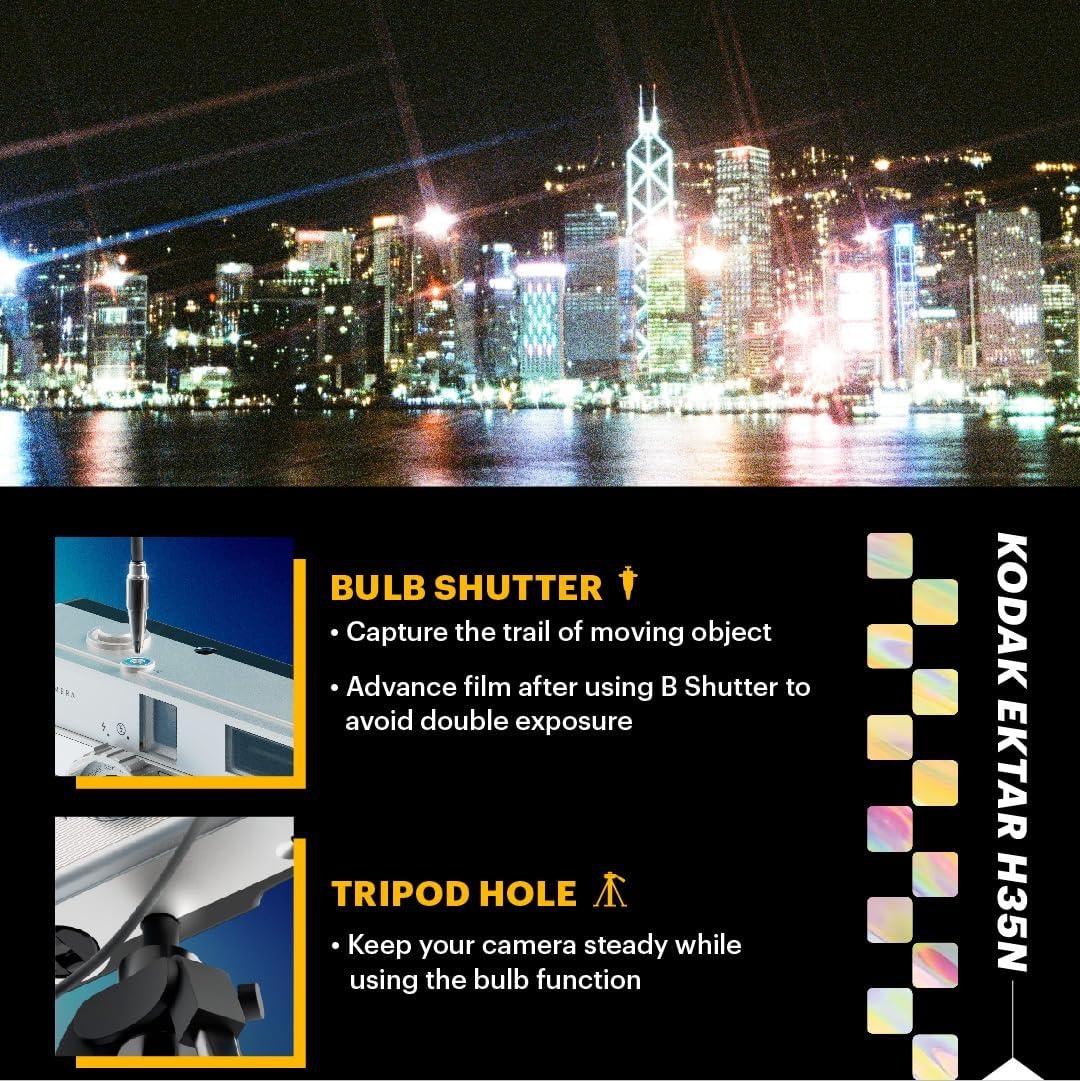 Kodak Reto H35N Tripod Hole Half-Frame Film Camera, with Bulb Function, Optical Lens, Striped Green