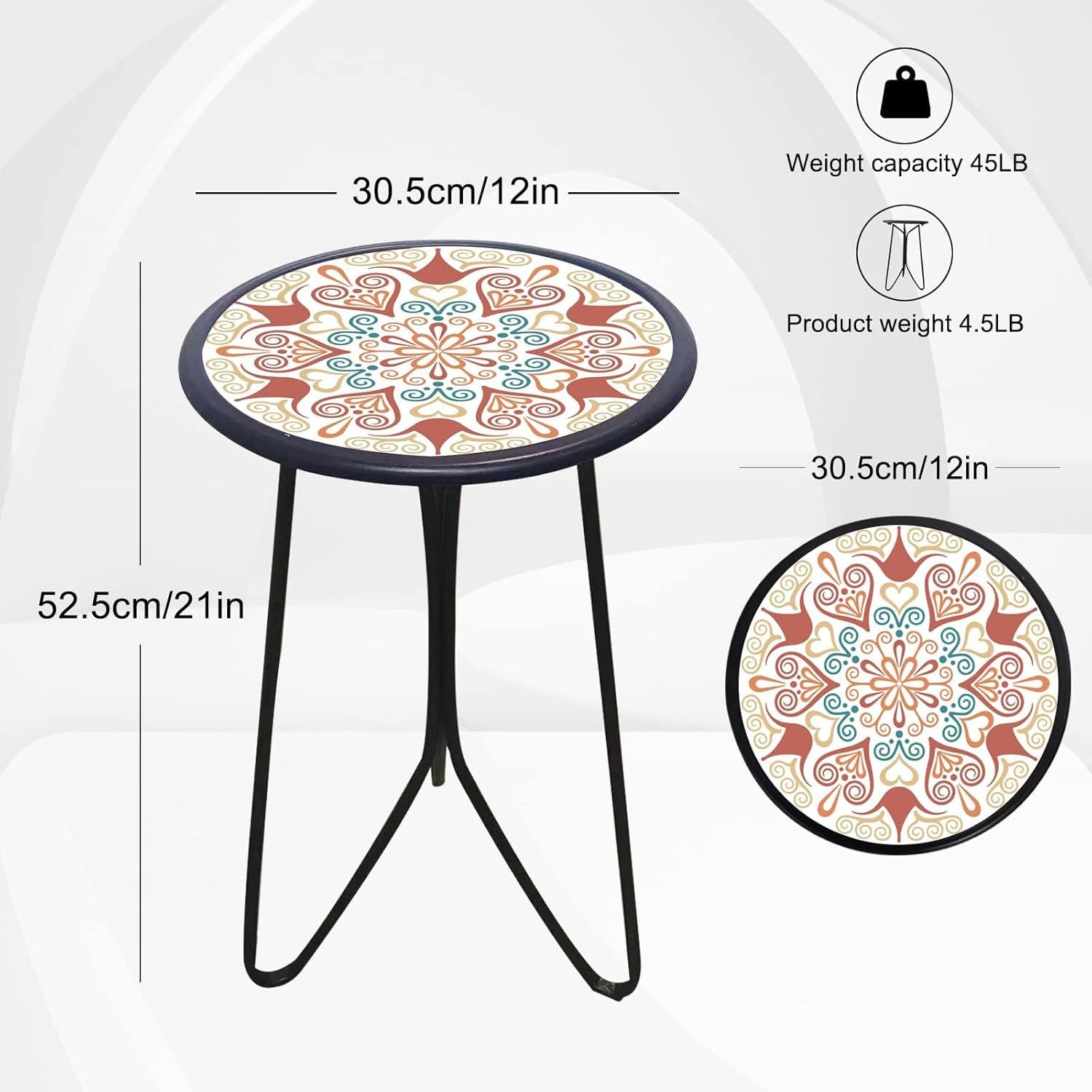 Orange Metal and Glass Round Outdoor End Table