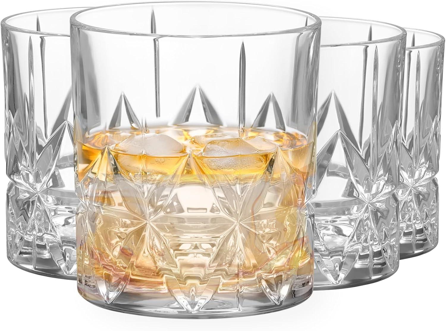 Orrefors Peak Old Fashioned Glass (Set of 4) - 8.5 Fl. Oz., Royal Peak Design, Glassware for Whiskey, Bourbon, Gin, Serving Cocktails & Margaritas, Dishwasher Safe
