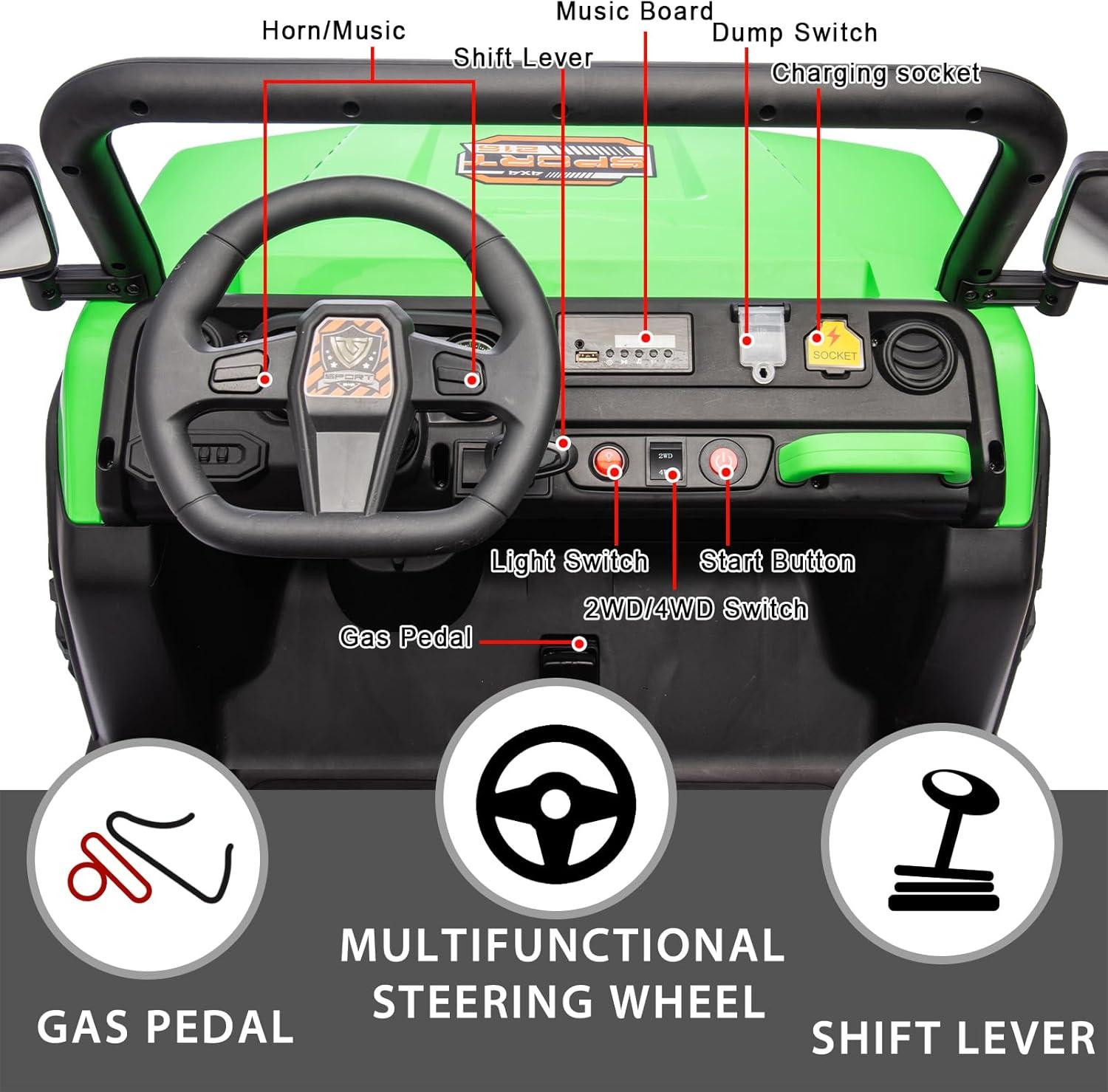 Himimi Delia Himimi 24 Voltage  Ride On Dump Truck, 2 Seater Kids UTV with Electric Dump Bed, Remote Control
