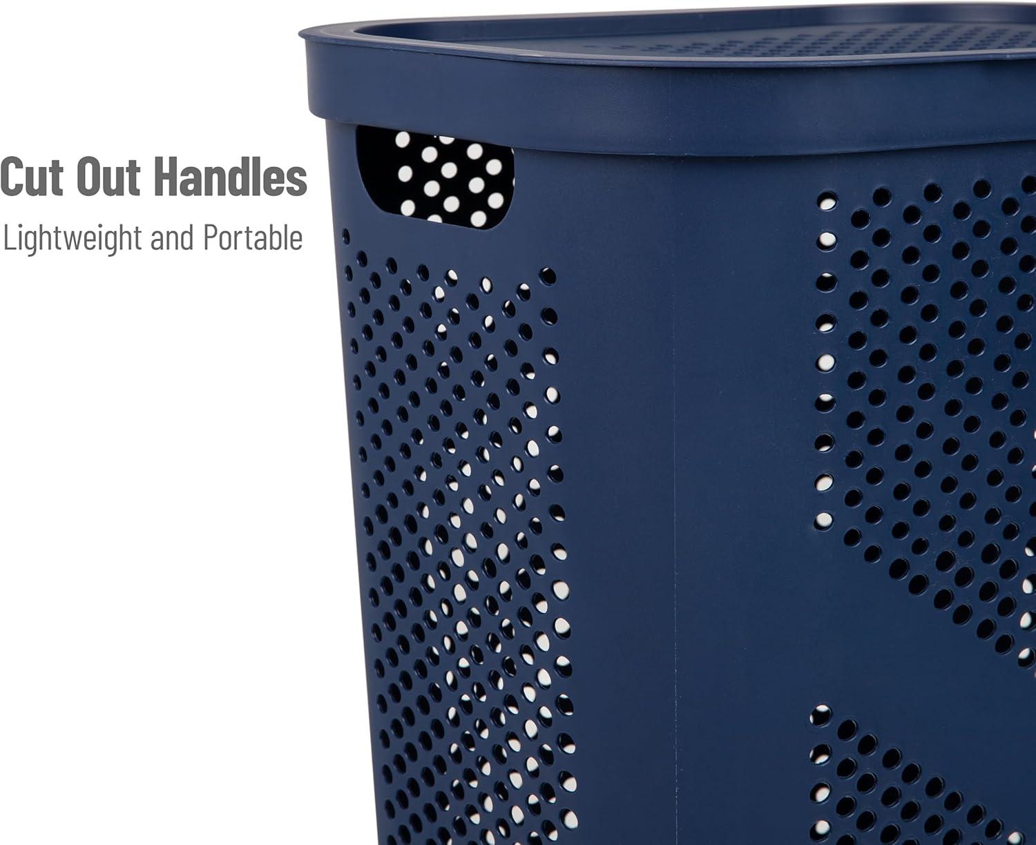 Mind Reader Large Hinged Lid Laundry Hamper, Navy