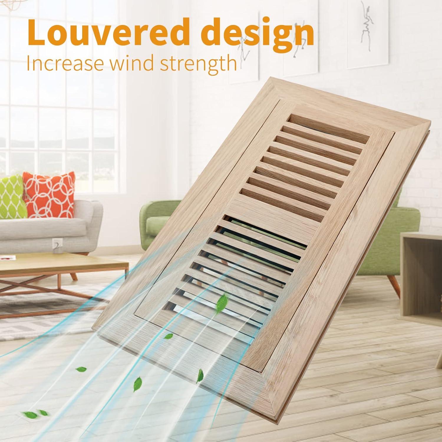 Hardwood White Oak Floor Register, Flush Mount with Frame, 4x10 Inch, Unfinished