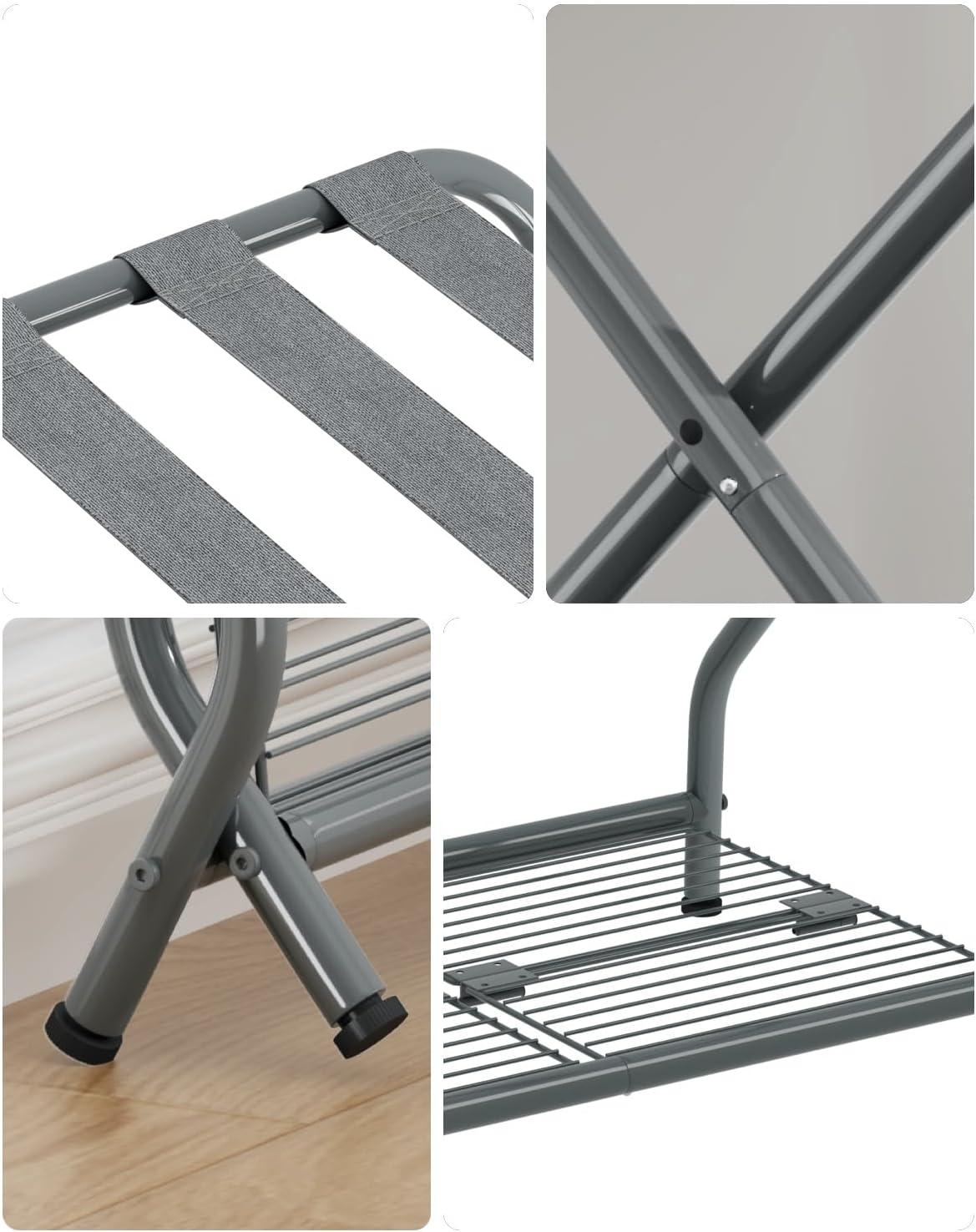 WIZIAT Rack Set Of 2, Foldable Suitcase Stand With Storage Shelf, Metal Luggage Holder For Guest Room, Bedroom | Wayfair