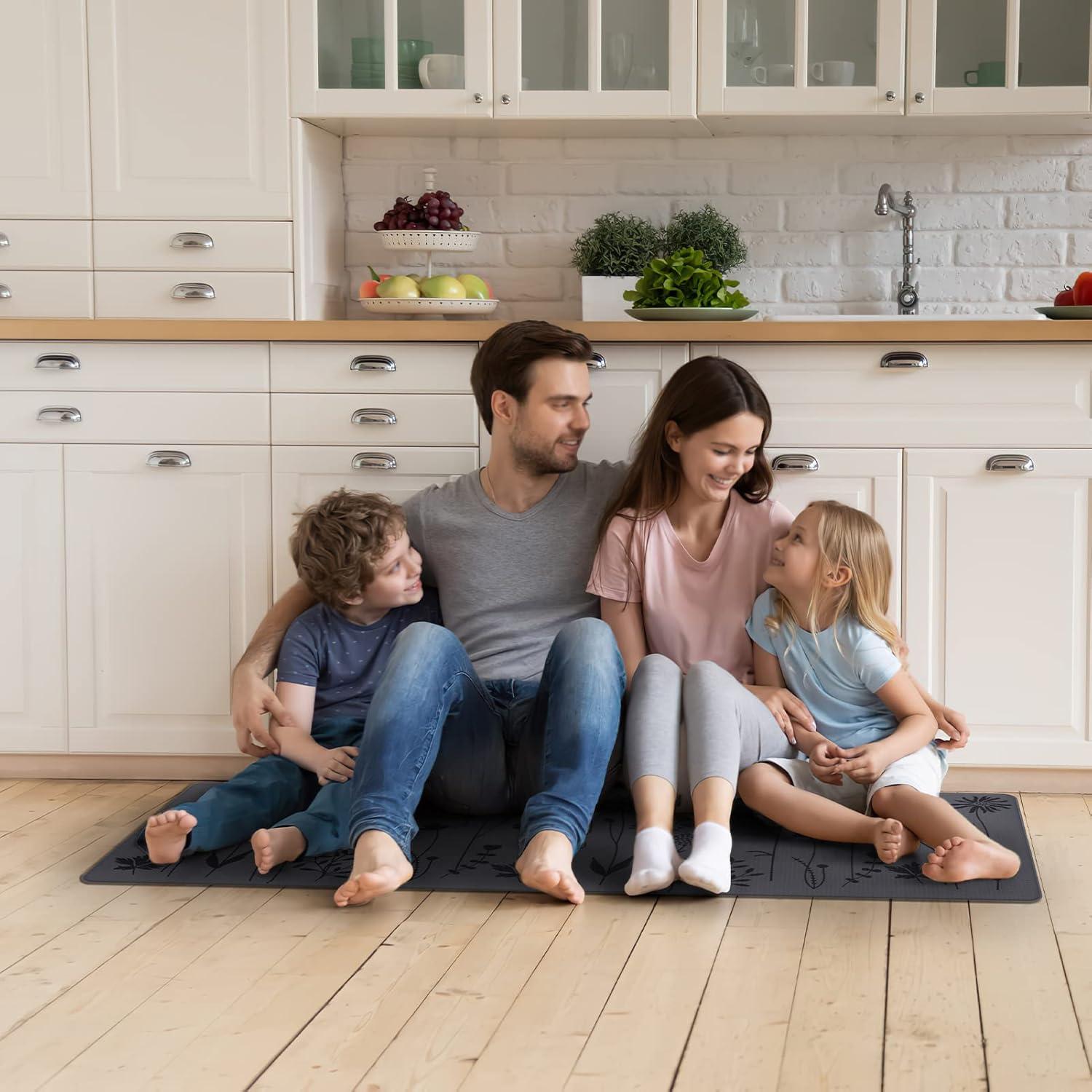 MEBRUDY 2 Pcs Kitchen Rugs and Mats, Cushioned Anti-Fatigue Floor Mat, PVC Non-Slip Waterproof Kitchen Rug Set for Kitchen, Office, Sink 17"x47"+17"x29" (Gray)