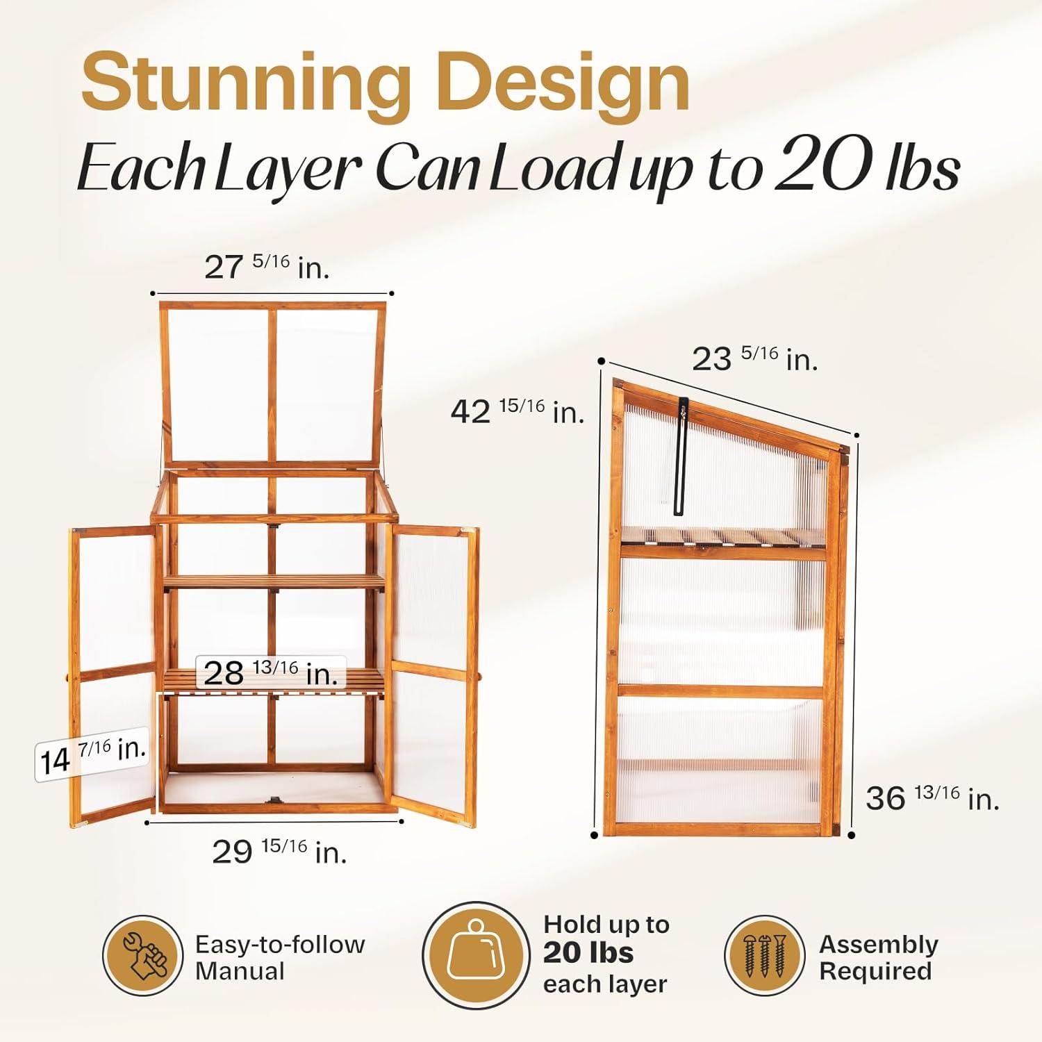 Wood Cold Frame Greenhouse for Outdoors, 2-Tier Greenhouse Cabinet