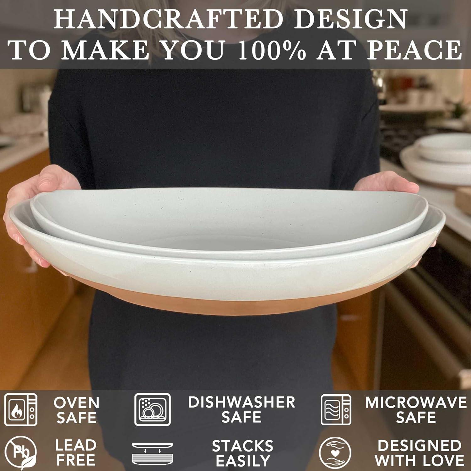 Farmhouse Oval Ceramic Serving Bowls Set of 2, Dishwasher Safe