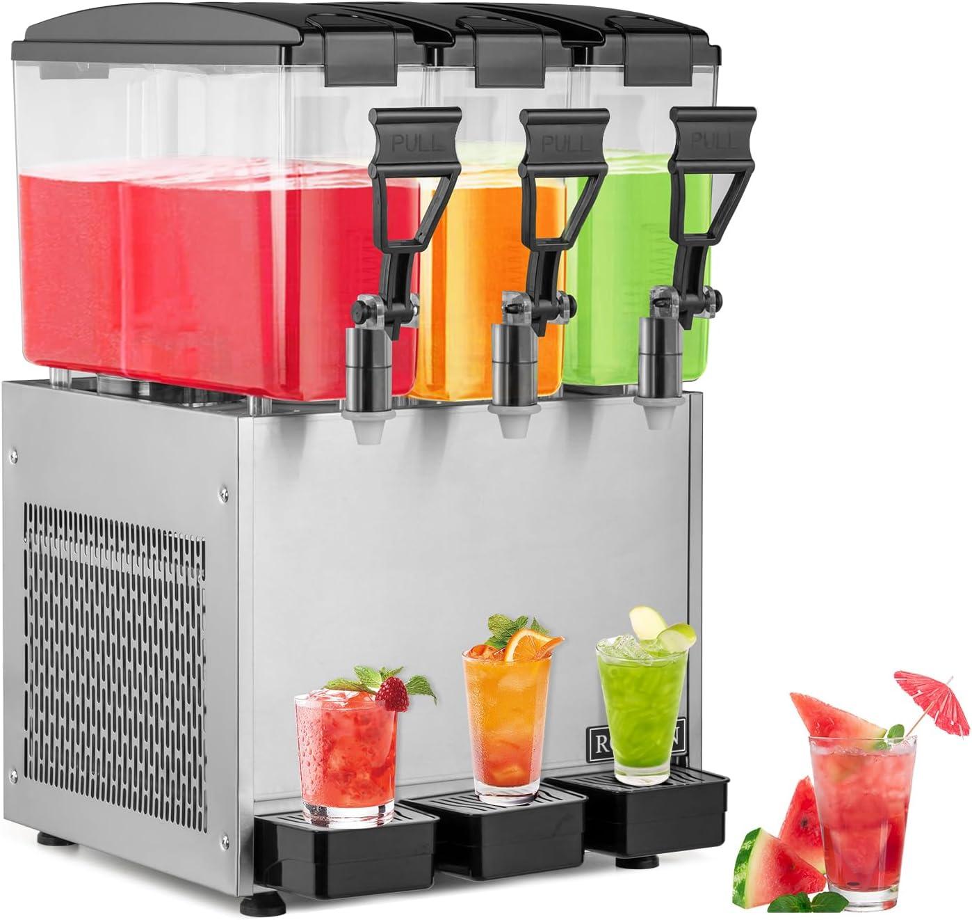 ROVSUN 7.8 Gal/30L Refrigerated Beverage Dispenser Commercial, 10L X 3 Tanks Juice Cold Drink Dispenser Stainless Steel with Thermostat Controller for Home Restaurant Bar Party 110V/60HZ