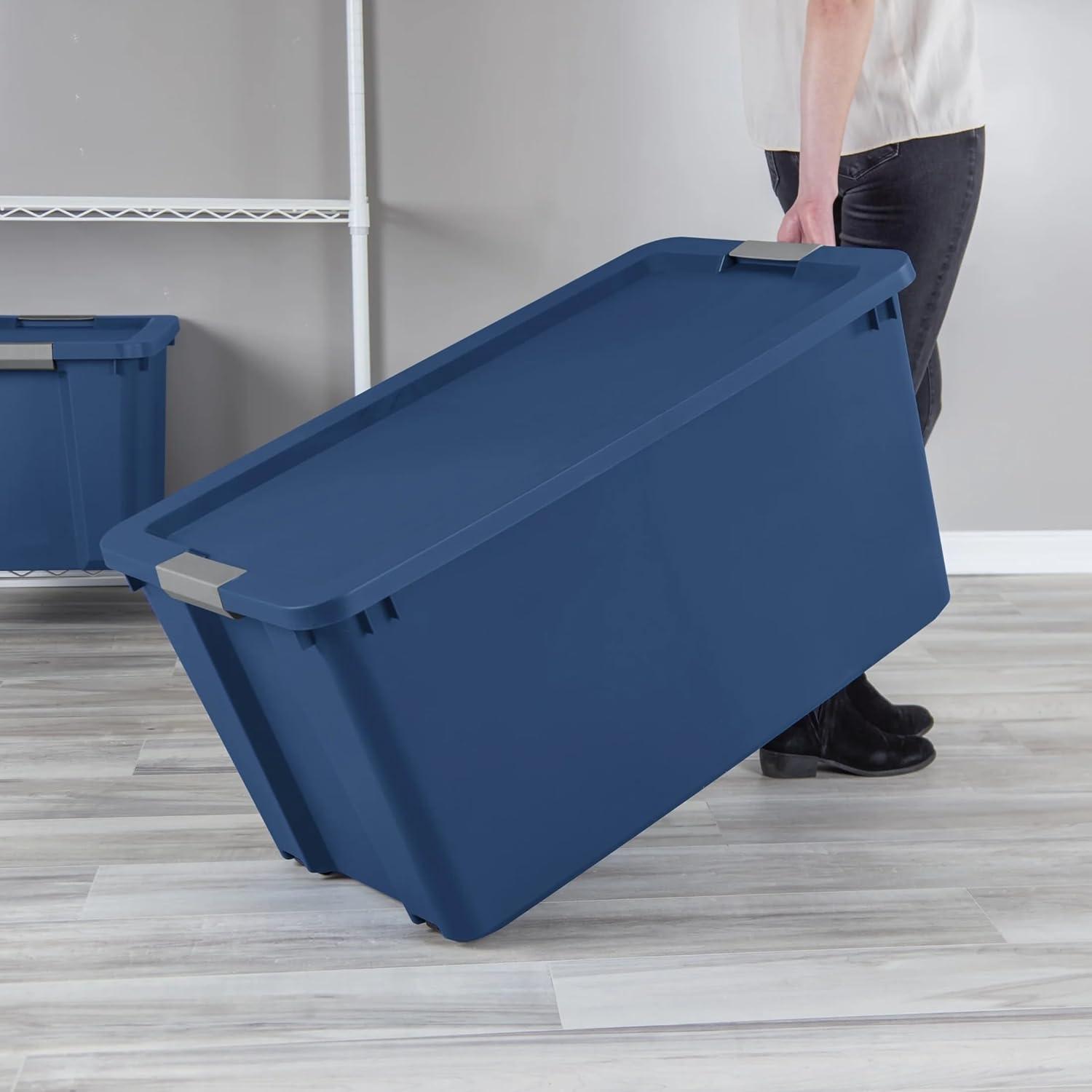 Sterilite Extra Large Storage Bin, 45 Gallon Plastic Storage Container with Latch Lid and Wheels, Blue