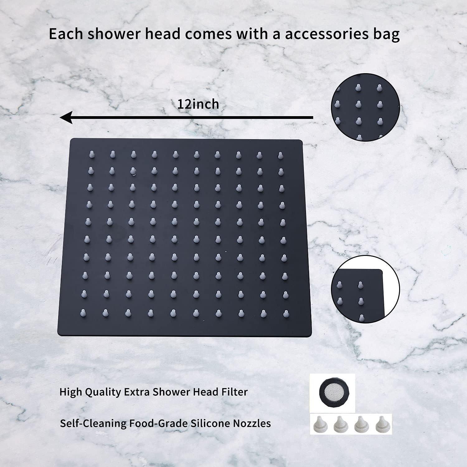 12-Inch Black Stainless Steel Square Rain Shower Head