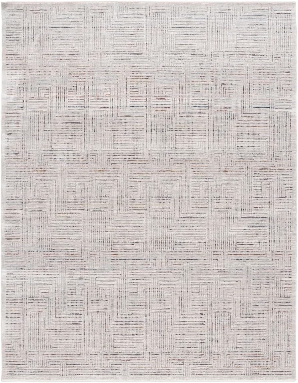 Elegant Ivory 8' x 10' Hand-Knotted Synthetic Area Rug