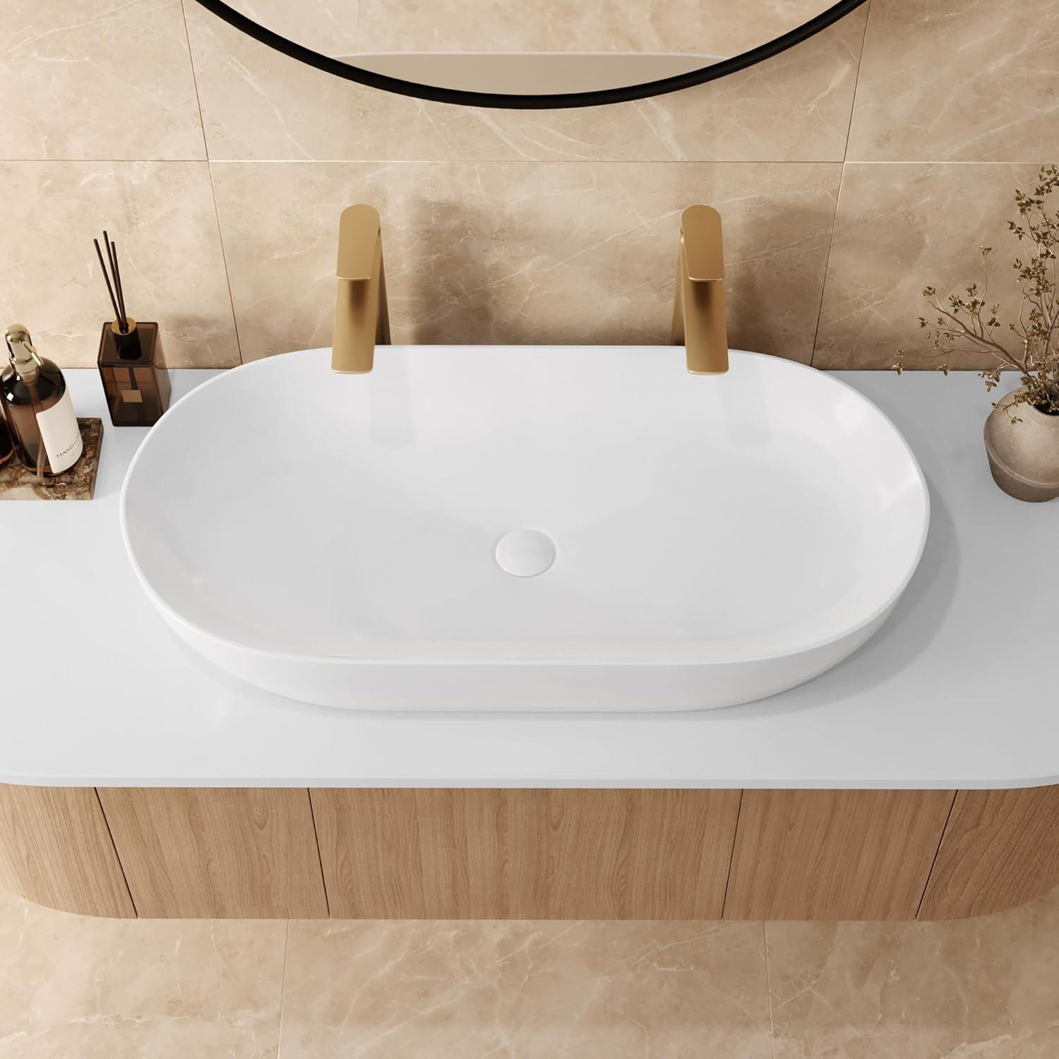 Ruvati RVB0432 Ruvati inch Bathroom Vessel Sink White Oval Above Counter Vanity Porcelain Ceramic