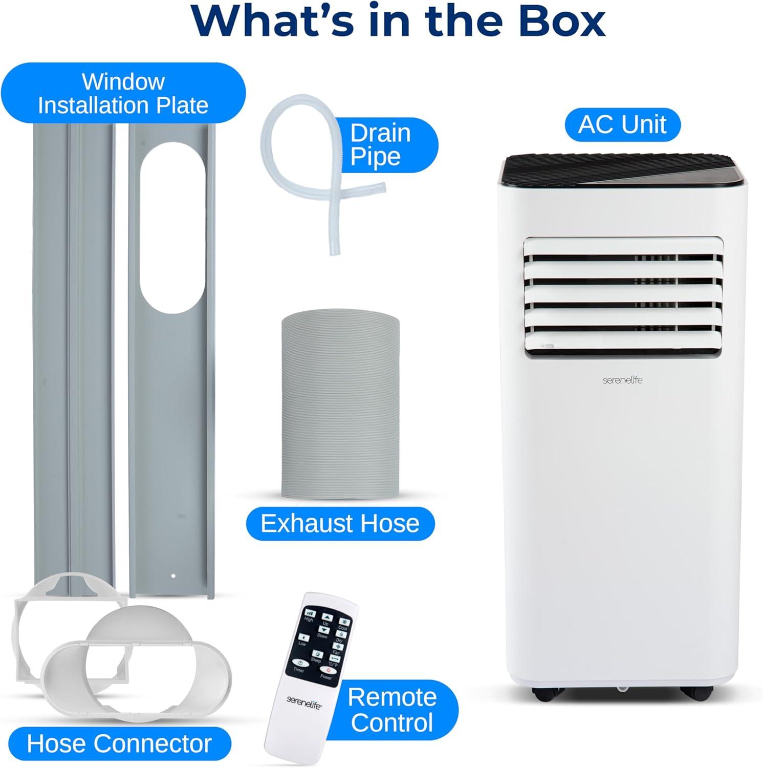 SereneLife Serenelife 8000 BTU Portable Air Conditioner - 3-In-1 Compact Standing Air Conditioner For Room Up To 300 Sq. Ft. - Floor AC Unit With Remote Control - Universal Casters, Window Mount Kit