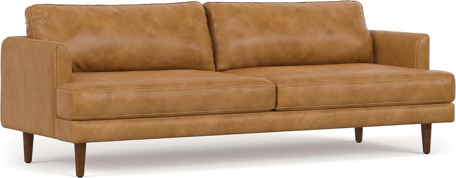 Simpli Home Livingston Mid-Century Modern 90 inch Wide Sofa in Sienna Genuine Leather