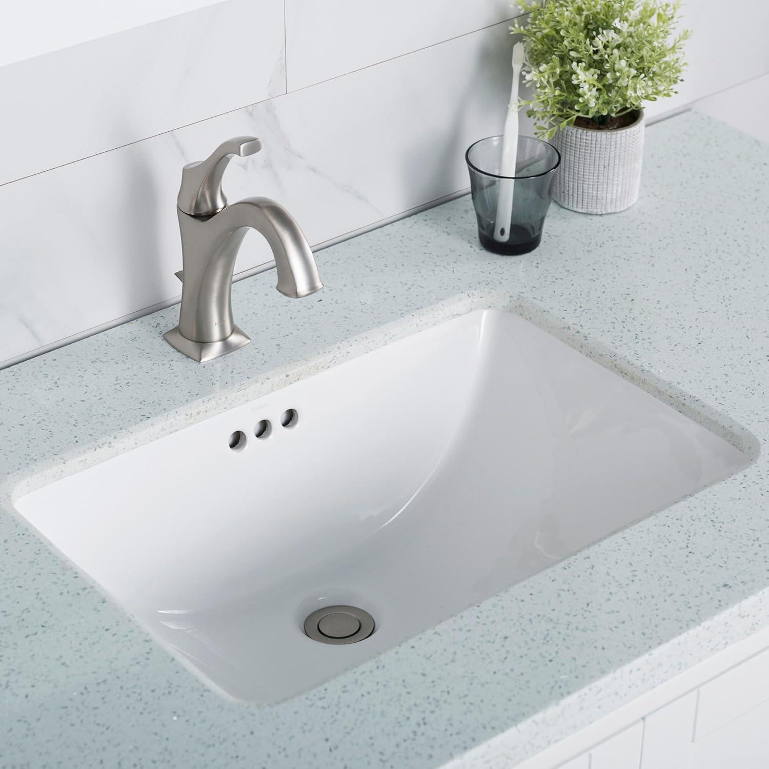 Elavo White Ceramic Rectangular Undermount Bathroom Sink with Overflow
