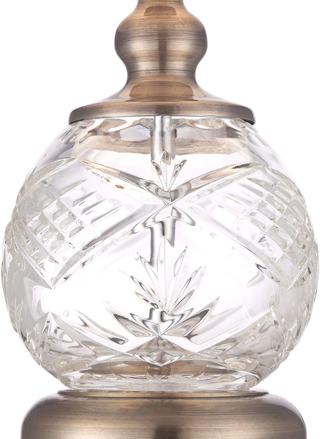 15" Crystal Sphere Table Lamp with Brass Finish and White Pleated Shade