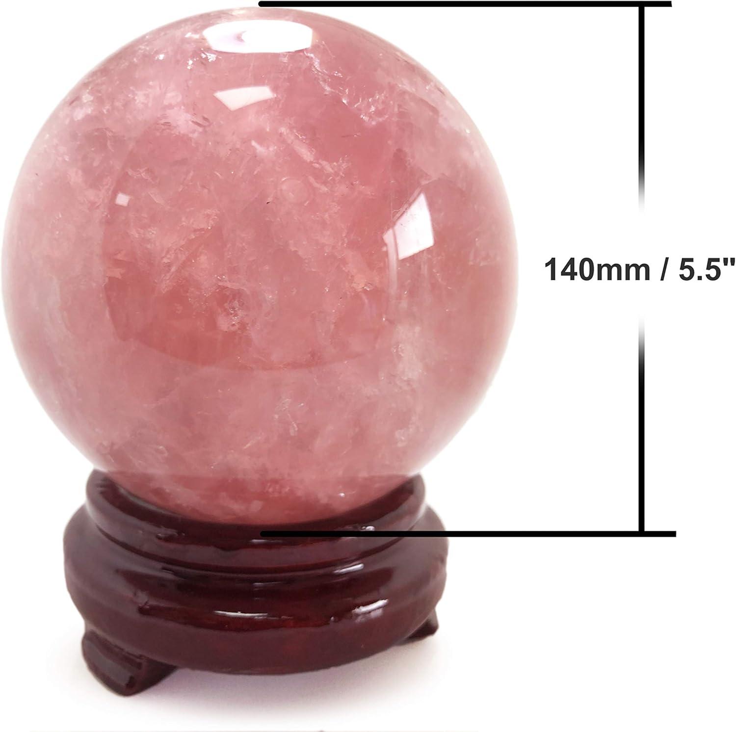 Polar Jade Rose Quartz Crystal Ball – 6.3" Pink Crystal Sphere for Meditation, Feng Shui, Chakra Healing, Divination, and Home Décor