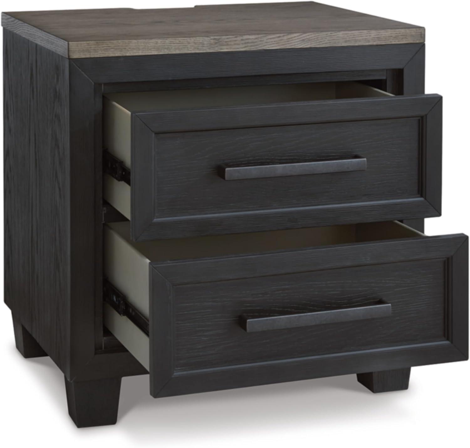 27" Black and Brown Oak 2-Drawer Nightstand